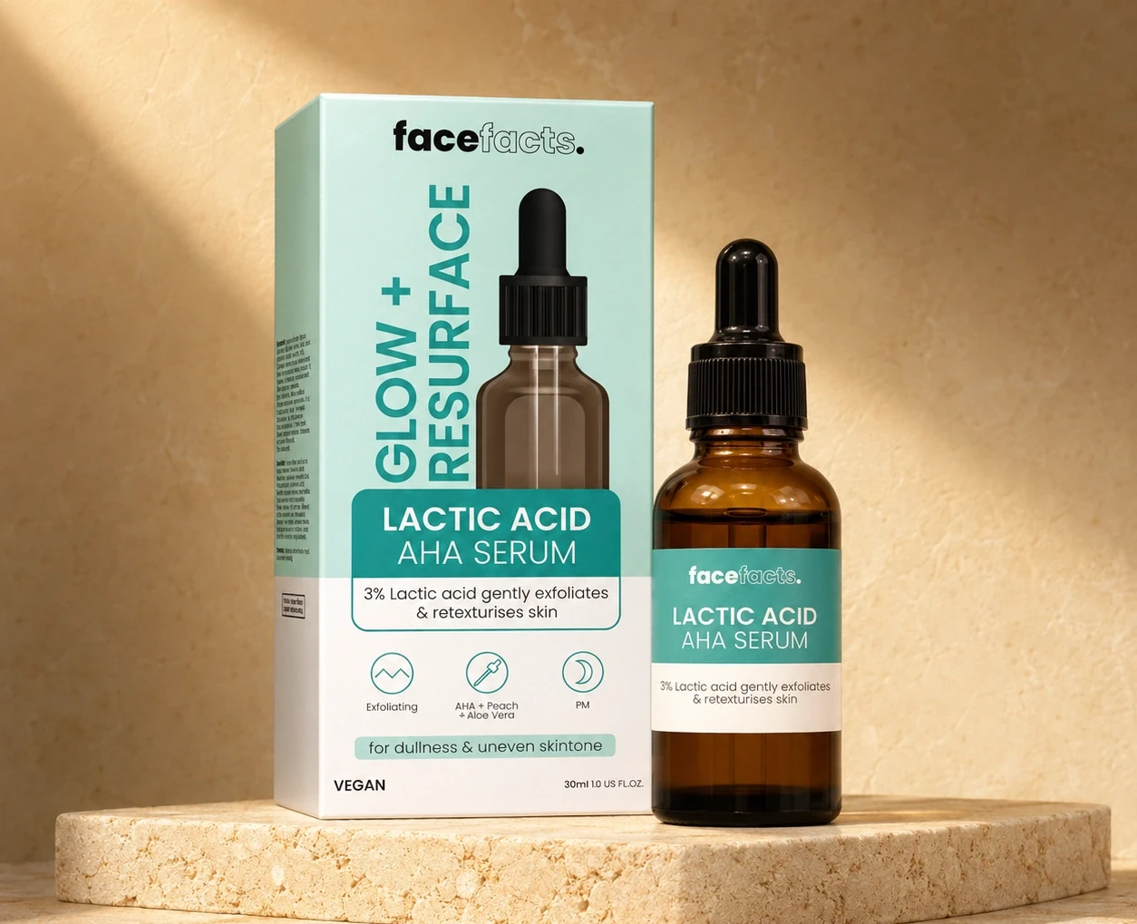 FaceFacts Glow & Resurface Lactic Acid Facial Serum 30ml | Shoppaton Store