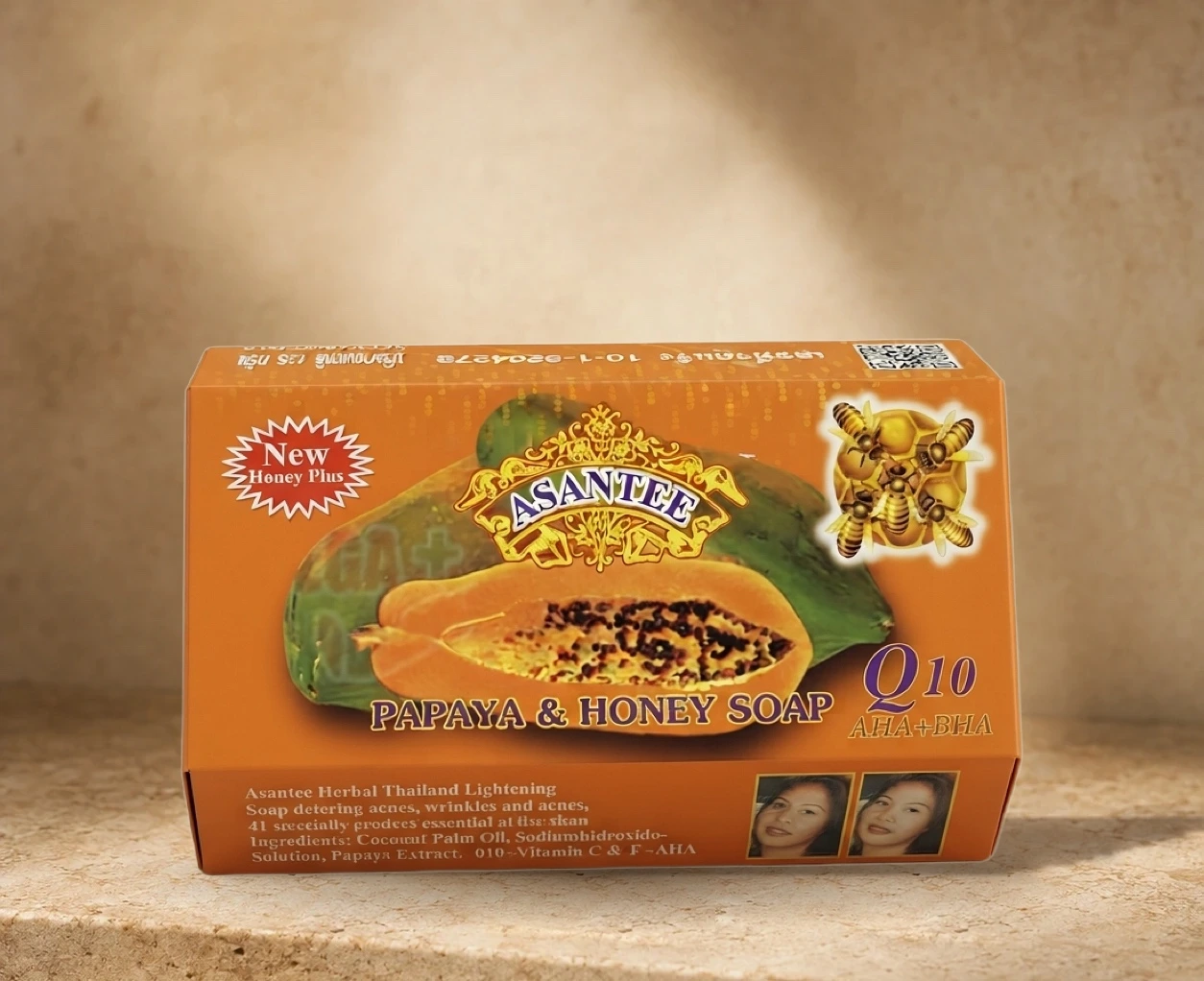 Asantee Papaya & Honey Soap (New Honey Plus, Q10, AHA + BHA) | Shoppaton Store skincare Nigeria